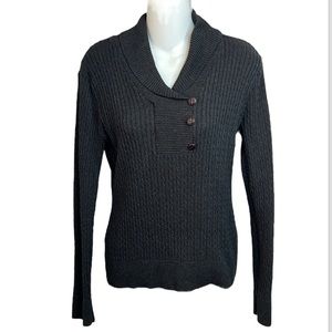 Pria Womens Cable Knit Shawl Neck Button Cotton Sweater Gray Sz Medium Preppy